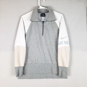 Nike Sweatshirt Mens XS White Just Do It Spellout Dri Fit 1/4 Zip Athleisure